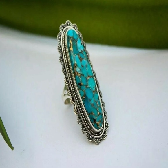 NEW!🌸🌛🌟SO PRETTY SILVER & TURQUOISE RING~NWT - Picture 2 of 4